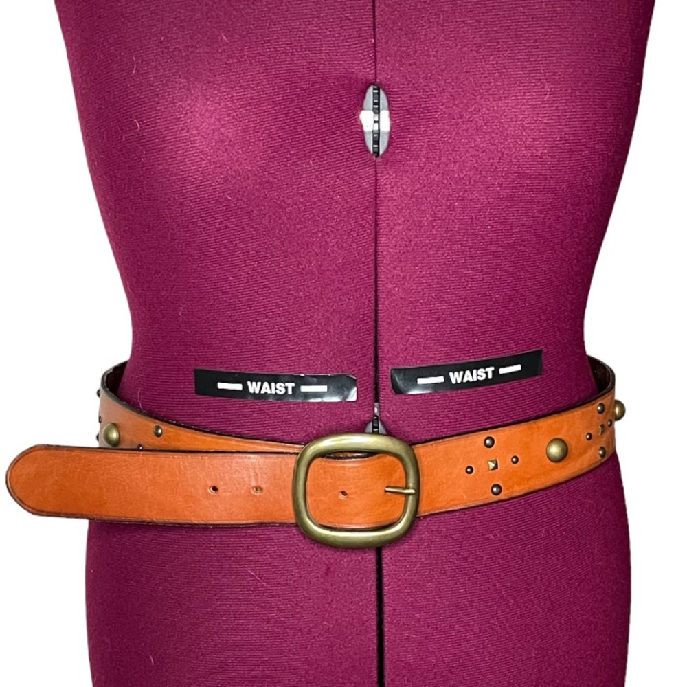 Tan leather belt with bronze buckle and studs size L /XL western boho rocker